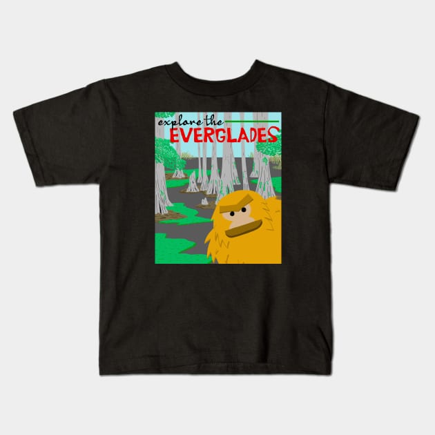 Skunk Ape Explore the Everglades Kids T-Shirt by SNK Kreatures